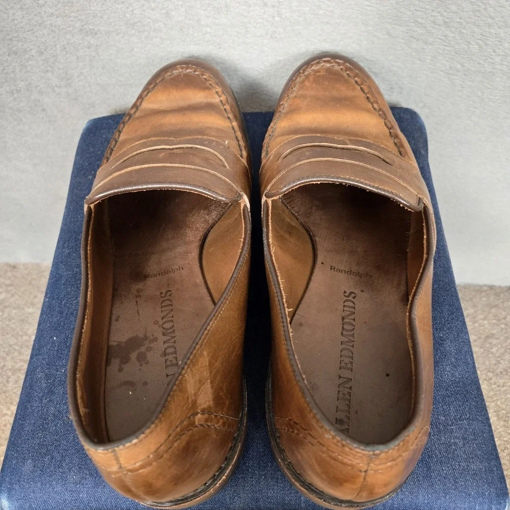 Allen Edmonds Randolph Penny Loafer Brown Leather Shoes Bench Welt Oxford Sz 10D
